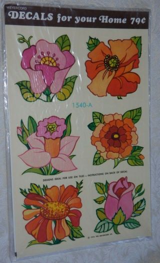 True Vintage 1976 Meyercord Sheet Of Flower Decal Transfers 1540 - A For Your Home