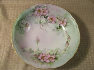 Vintage Decorative Ceramic Gold Trim Serving Bowl Dish Pink Dogwood Flowers