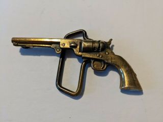 Vintage 1970s Revolver Solid Brass Belt Buckle Made In The Usa