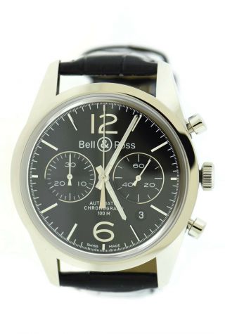 Bell & Ross Vintage Officer Chronograph Stainless Steel Watch Brg126 - Bl - St/scr