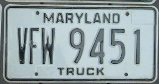 Maryland Vintage Veterans Of Foreign War Truck 1980s License Plate Vfw 9451