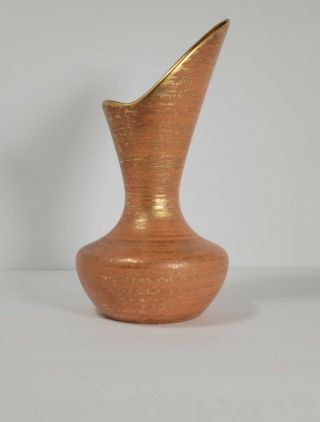 Royal Haeger Salmon & Gold Glaze Tweed 22k Gold Trim Vase 413 Vintage
