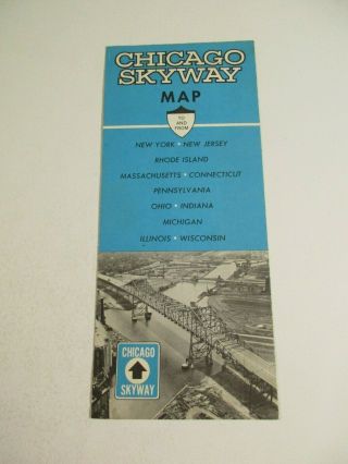 Vintage 1962 Chicago Skyway To And From Vacation Travel Road Map - Box 9