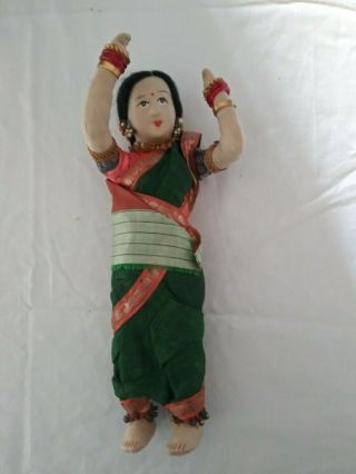 Vintage Indian Hindu Doll Traditional Dress Sari Jewelry Hand Painted With Tag