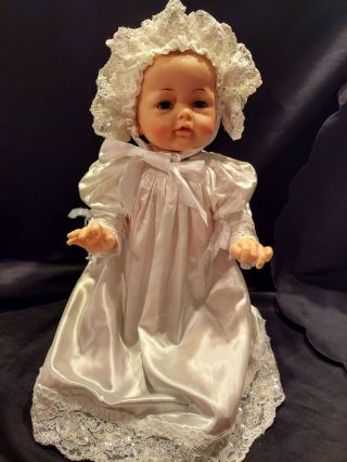 Christening Gown Bonnet Handmade Ooak Wedding Infant Satin Pearls Baby No Doll