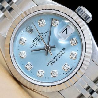 Rolex Ladies Datejust Ice Blue Diamond 18k White Gold & Steel Quickset Watch