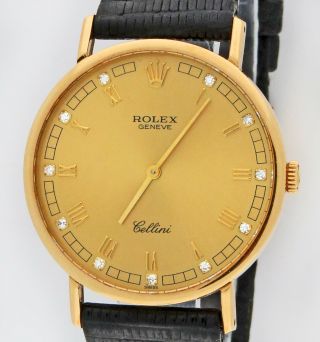 Rolex Cellini 18k Solid Gold Diamond Markers Mechanical Watch Ref 5112 32mm