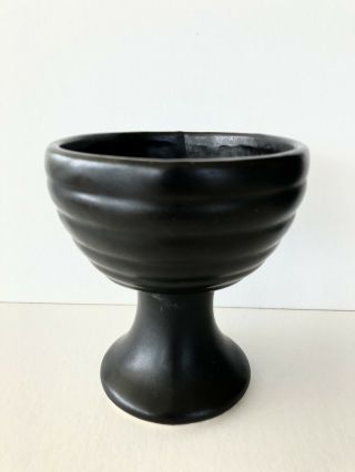 Vintage Matte Black FLORALINE Oval Ribbed Pedestal Planter Vase 3