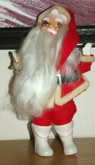 Vintage Santa Claus Doll Plastic Face & Body,  Wire Poseable Arms 9 " Tree Topper