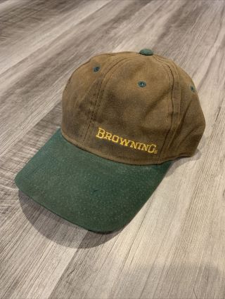 Browning Waxed Canvass Hat Brown With Green Bill Vintage