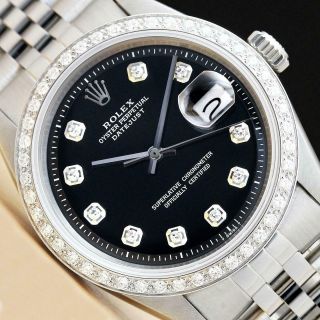 Mens Rolex Datejust Black Diamond 18k White Gold & Steel Watch,  Rolex Band
