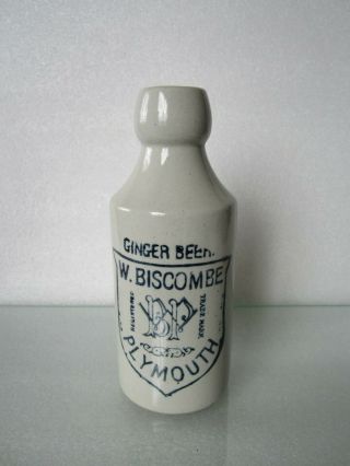 Antique W.  Biscombe Plymouth Advertising Ginger Beer Stoneware Bottle