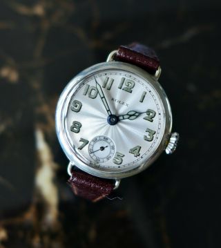A Rare Vintage 1920s Military Gents Silver Rolex Trench Watch " Guilloche " Dial