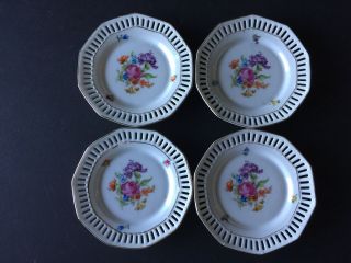 Schumann Bavaria Reticulated 4.  5 " Plates Vintage Set Of 4 Hand - Painted Gold Trim