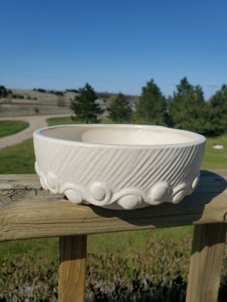 Vintage Gorgeous Mccoy Pottery Wave Knob Ivory White Shallow Bulb Planter Bowl