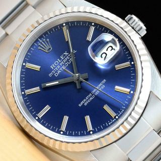 Rolex Mens Datejust 16234 Blue Dial 18k White Gold & Steel Watch,  Oyster Band