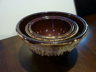 Rrp Robinson Ransbottom Pottery Roseville,  Ohio Brown Drip Bowls - Set Of 3