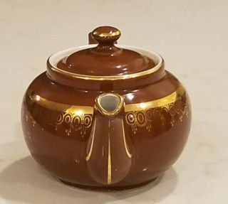 Vintage Hall China Co.  Boston Teapot 4 Cup Brown Gold Filigree 1920 ' s - 1930 ' s USA 3