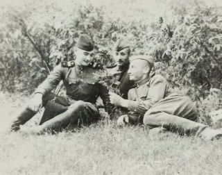 Vintage Photo Affectionate Handsome Guys Men Soldiers Flowers Gay Interest
