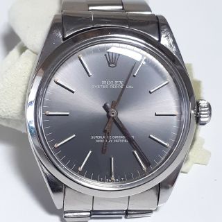 Rolex Oyster Perpetual 34 Mm Steel Automatic Grey Dial Watch 1002 Circa 1967