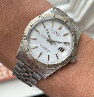 Vintage Rolex Datejust Turn - O - Graph Thunderbird 1625 Automatic White Dial Watch