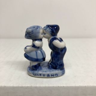 Vintage Delft Blue Hand Painted Holland Boy & Girl Kissing Figures
