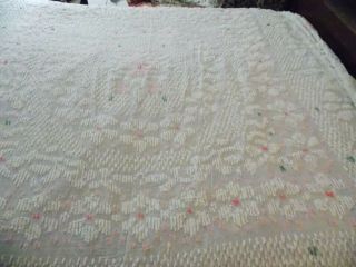 Vintage Pink & White Chenille Bedspread Cutter Approx.  88 X 98 "