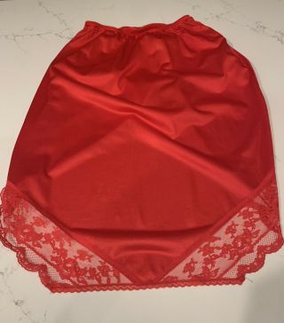 Vintage Jc Penny Red Nylon Wide Lace Trim Half Slip Size Medium M