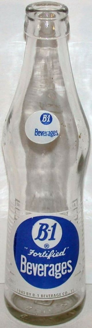 Vintage Soda Pop Bottle B 1 Fortified Beverages Blue White St Louis Missouri 7oz