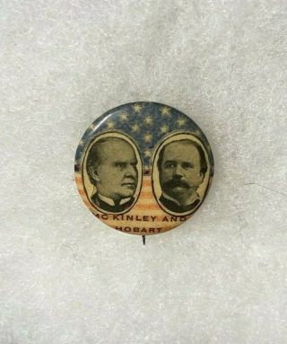 Antique 1896 Mckinley And Hobart 7/8 " Jugate Political Pin