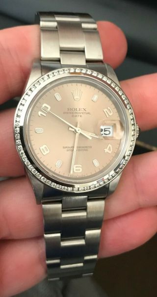 Rolex 15200 Pink Dial Oyster Perpetual Date 34mm 3135 Caliber Movement Diamonds
