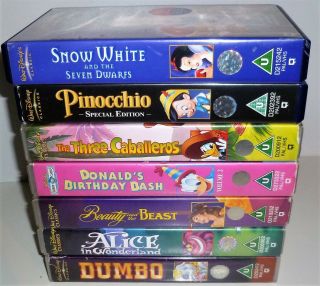 7 Disney Vhs Snow White,  Dumbo,  Pinocchio,  Alice In Wonderland,  Beauty & Beast