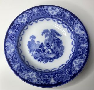 Antique Doulton Watteau Flow Blue 9 1/4 " Flat Soup Bowl