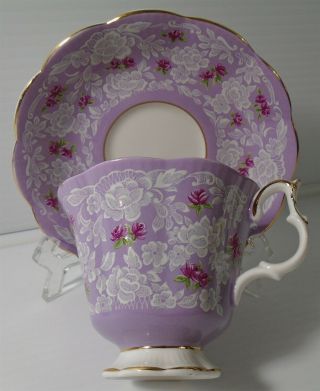 Royal Albert True Love Purple With Lace Tea Cup And Saucer Set 12