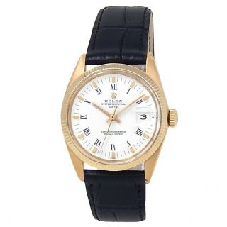 Rolex Oyster Perpetual Date 18k Yellow Gold Leather Auto White Men 