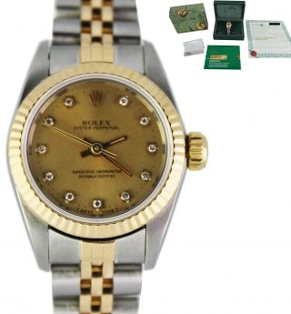 Ladies Rolex Oyster Perpetual 24mm Champagne 67193 18k Two - Tone Jubilee Watch
