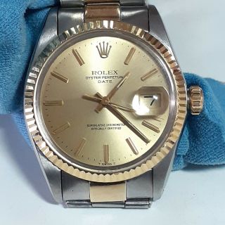 Rolex Date 34 Mm Two Tone Automatic Oyster Watch 1500 Circa 1968