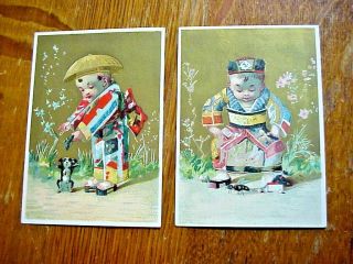 2 Antique Victorian Trade Cards With Asian Chinese Children In Ethnic Costumes