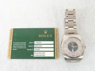 Rolex Mens Oyster Precision Model 116034 W/ Concentric Tuxedo Dial