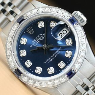 Ladies Rolex Datejust Blue Dial 18k White Gold Diamond Sapphire & Steel Watch