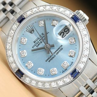 Rolex Ladies Datejust Ice Blue 18k White Gold Sapphire Diamond & Steel Watch