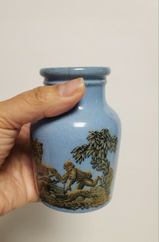 Early Victorian Antique Prattware Meat Paste Jar/pot With Hunting Scene 1860 
