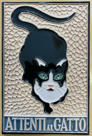 Attenti Al Gatto / Beware Of The Cat 6 X 4 Inch Tile.  Made By Hand In Italy