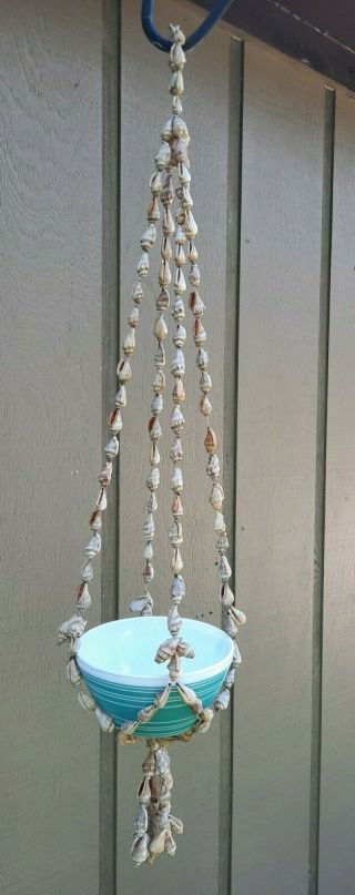 Vintage Mcm Sea Shell Hanging Planter Flower Pot Boho Hanger Holder