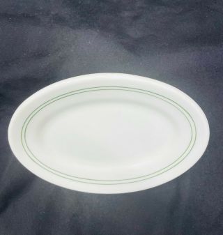 Buffalo China Oval Green Stripes Restaurant Ware Pickle Dish Plate 7 " X 5 " 1924