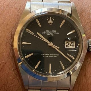 Rolex Date 1500 Black Matte Silver Lettering Dial Vintage Watch 100
