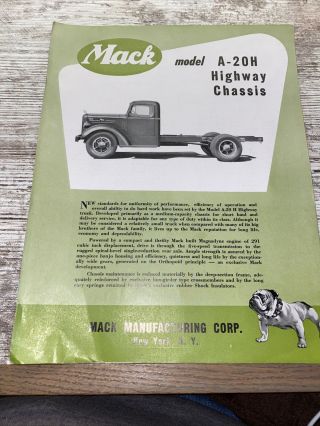 Vintage Mack Model A - 20h Truck Sales Specifications Semi Truck Tractor