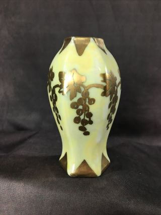 Antique Prov Saxe Es Germany Yellow Luster And Gold Hand Painted 4 " Bud Vase