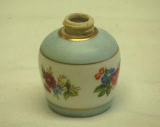 Old Vintage Mini Perfume Bottle W Flower Pattern & Gold Trim Vanity Dresser Decr