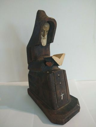 Vintage Mexican Hand Carved Wooden Priest Monk Figurine Statue Reading Bible